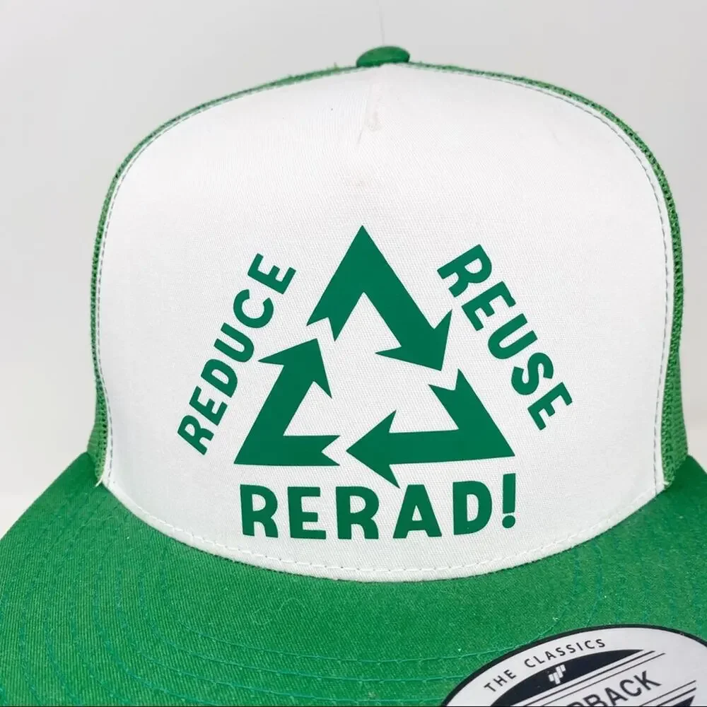 Reduce Reuse Rerad green & white novelty trucker snap back hat‎ one size NWOT